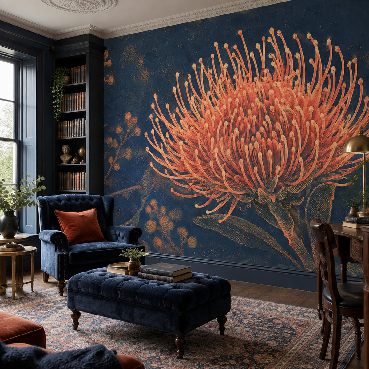 Orange Botanical Bloom Wallpaper Dark Floral Wall Mural