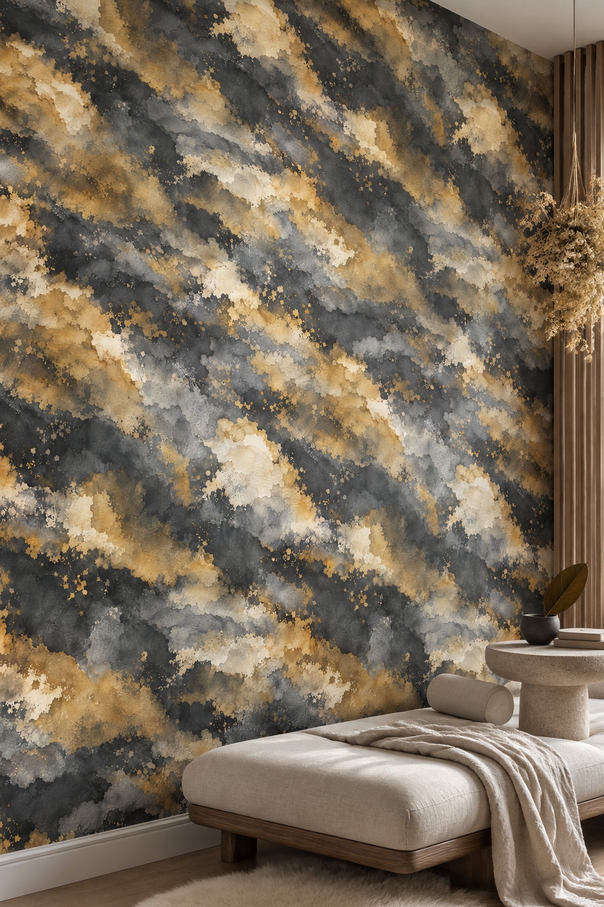 Abstract Splatter Wallpaper Black Gold Watercolor