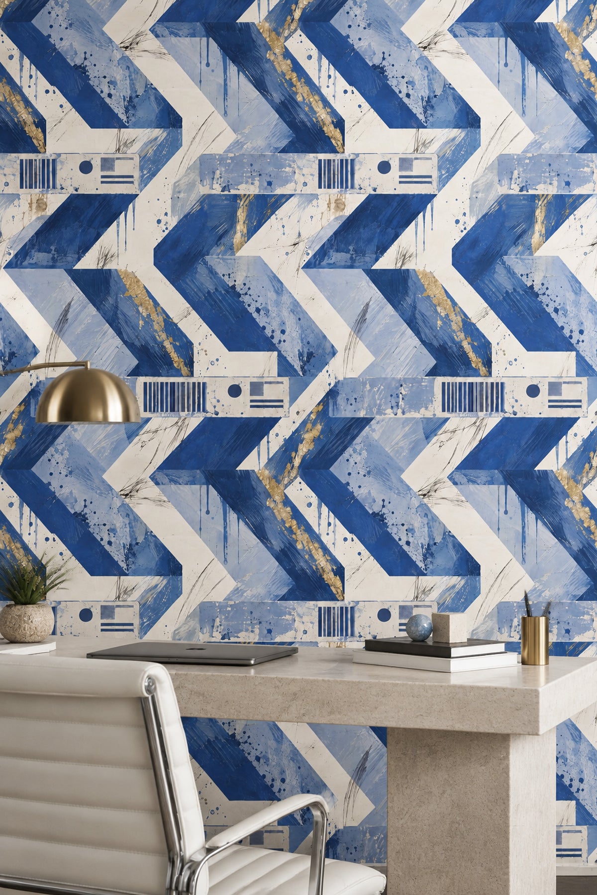 Chevron Zigzag Wallpaper Blue Gold Abstract Pattern