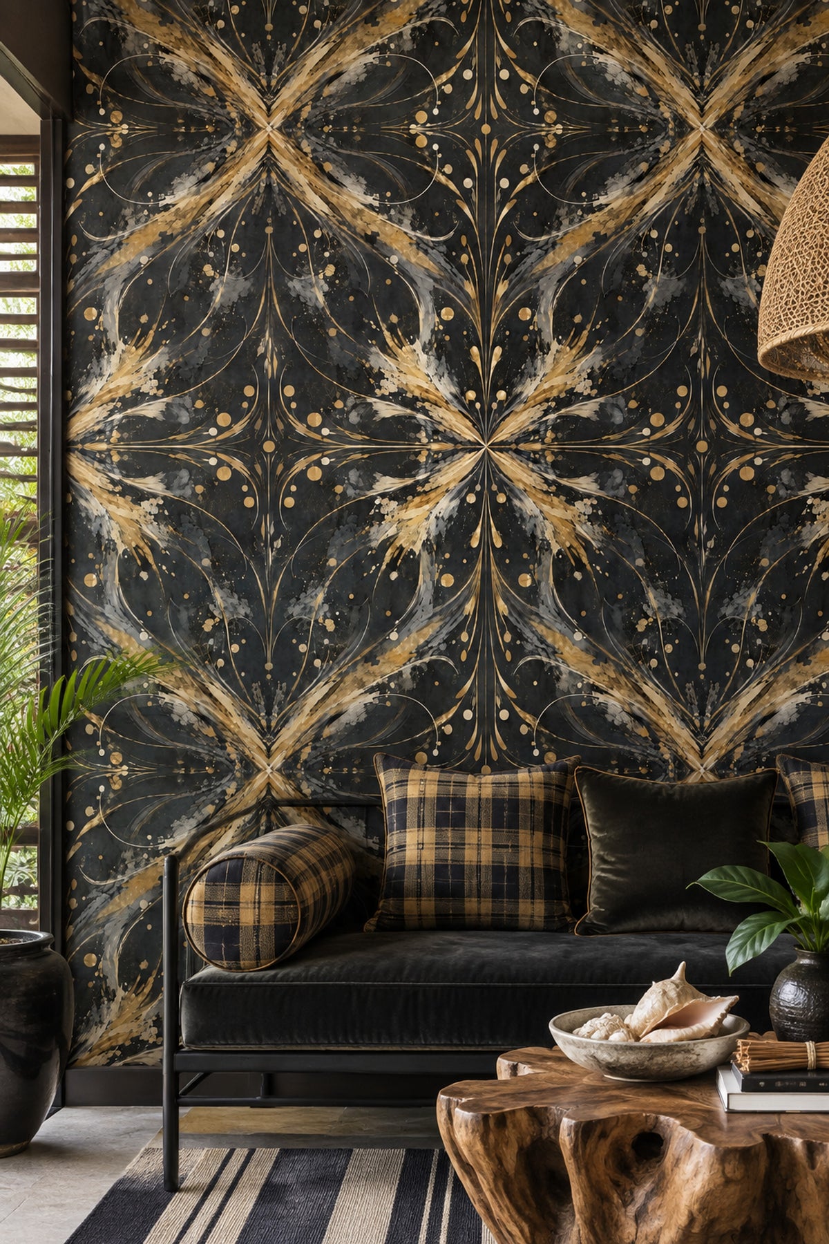 Gold Feather Brushstroke Wallpaper Dark Black Background