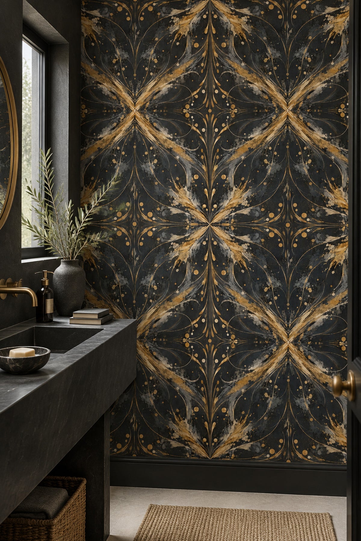 Gold Feather Brushstroke Wallpaper Dark Black Background