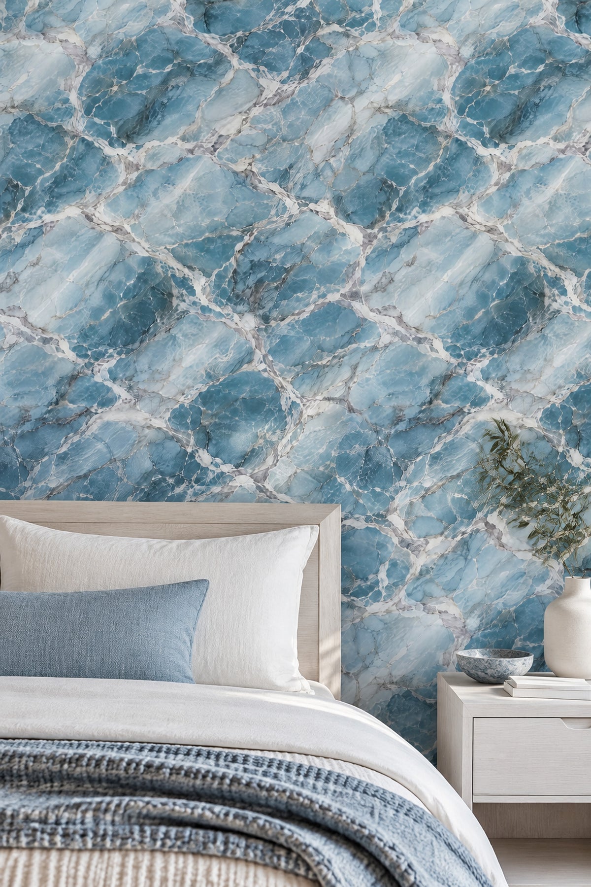 Blue Marble Wallpaper White Veining Cool Toned Stone Texture
