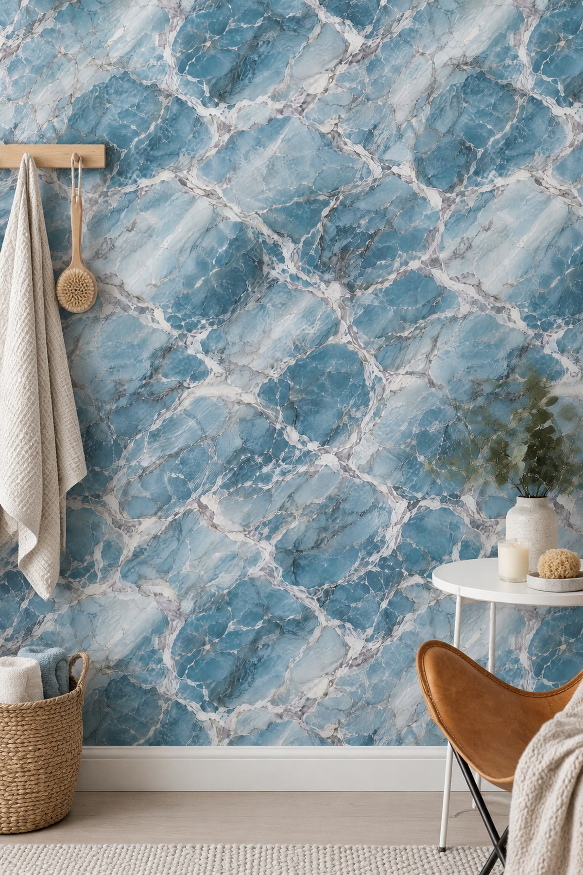Blue Marble Wallpaper White Veining Cool Toned Stone Texture
