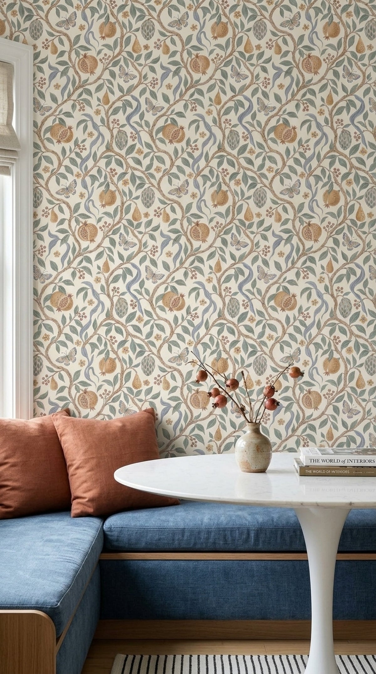 Pomegranate Botanical Wallpaper Watercolor Vine On Ivory Background