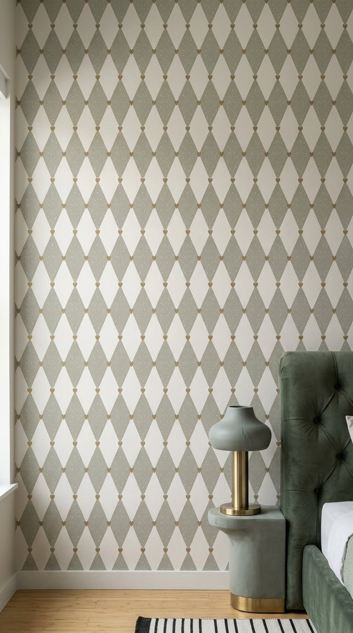 Heart Argyle Wallpaper Speckled Ivory Sage Gray And Gold