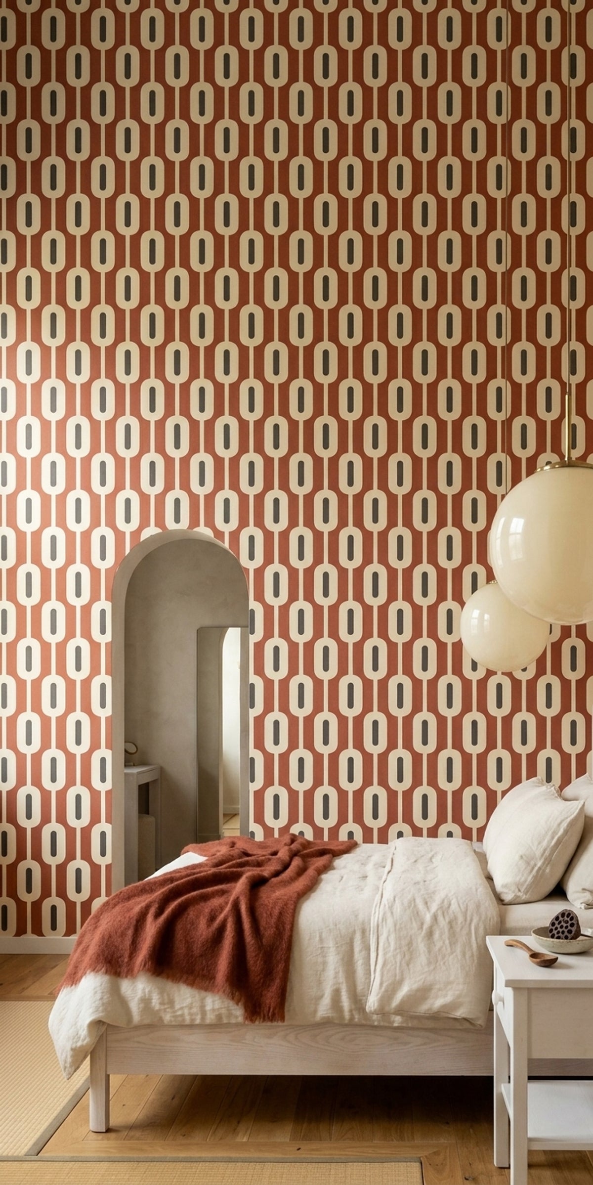 Chain Link Oval Wallpaper Terracotta Mid Century Modern Geometric