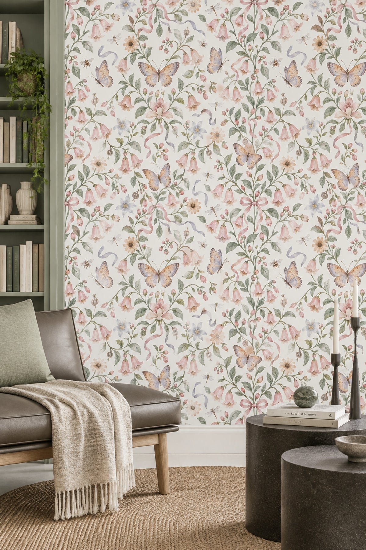 Bellflower And Butterfly Wallpaper Pastel Watercolor Garden