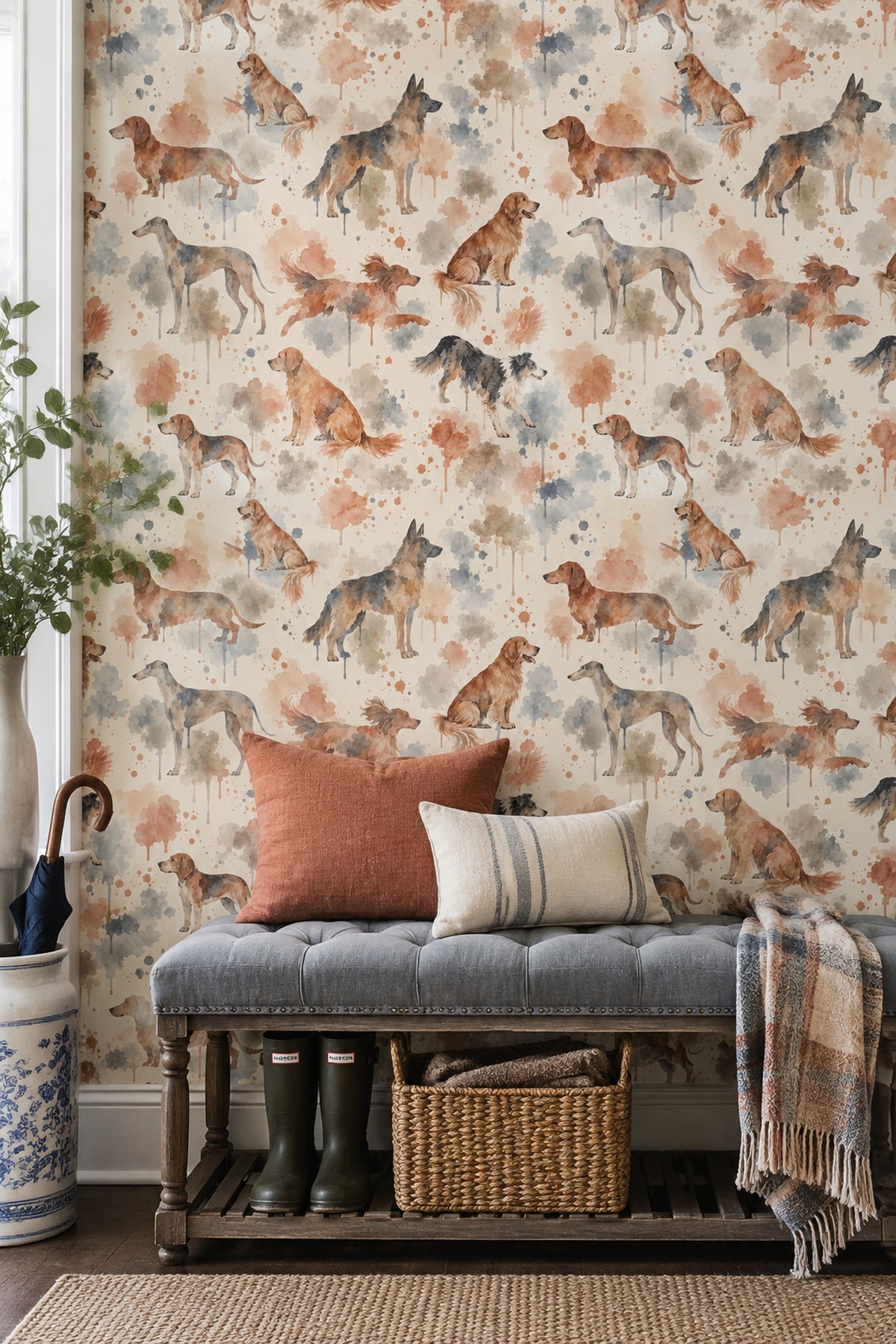 Watercolor Dogs Wallpaper Paint Splatter Pattern On Ivory Background