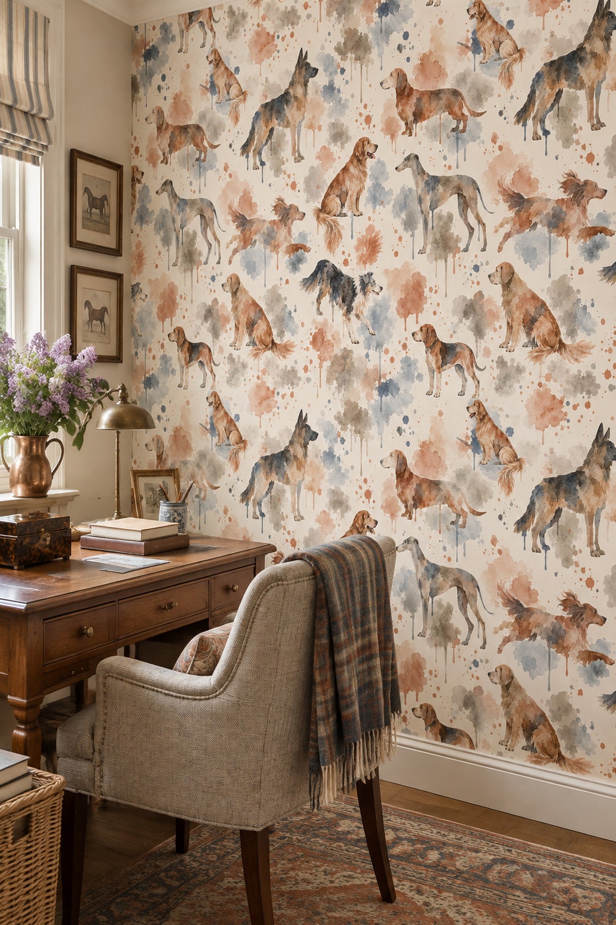 Watercolor Dogs Wallpaper Paint Splatter Pattern On Ivory Background