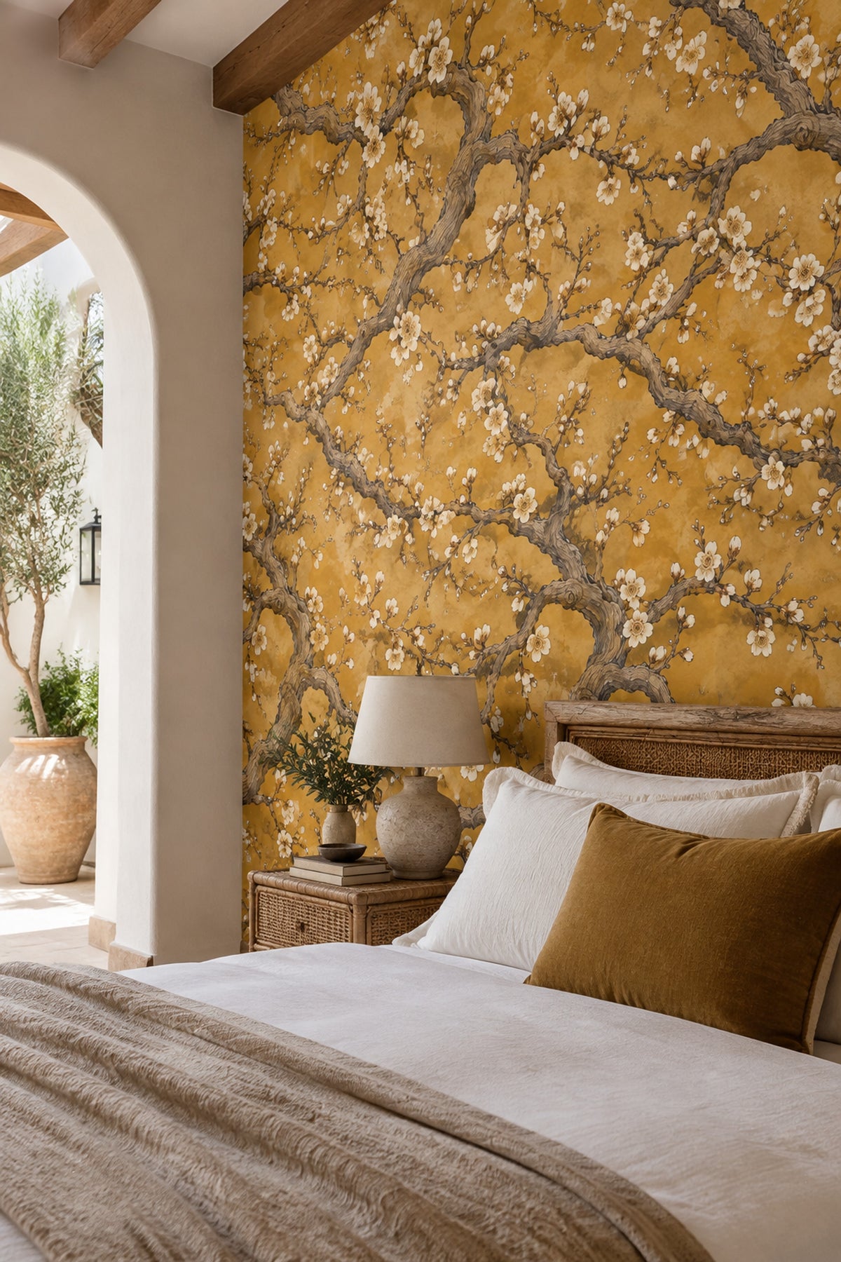 Cherry Blossoms Wallpaper Floral Branches On Gold Background