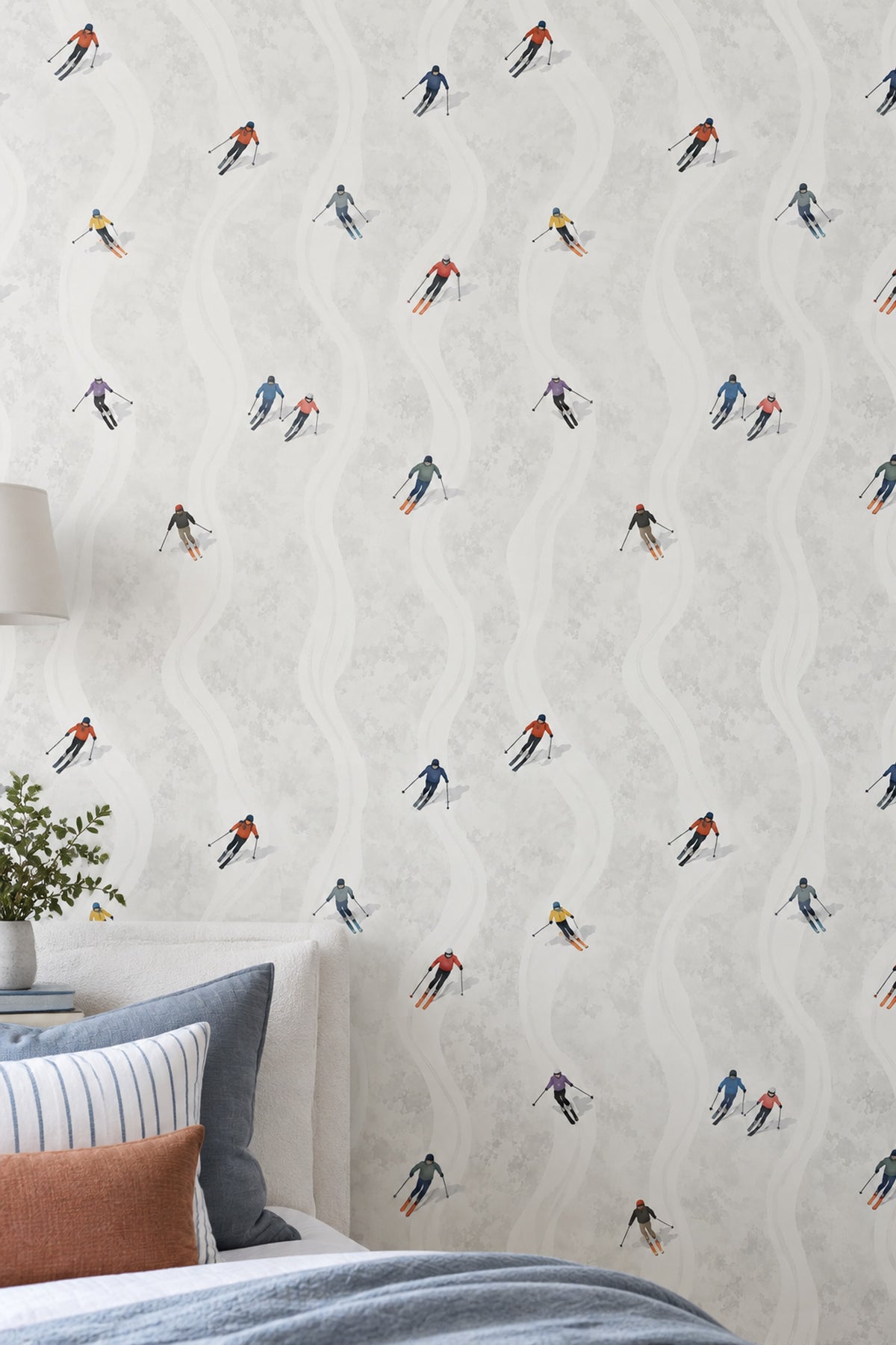Skiers Wallpaper Bright Illustrated Snow Tracks