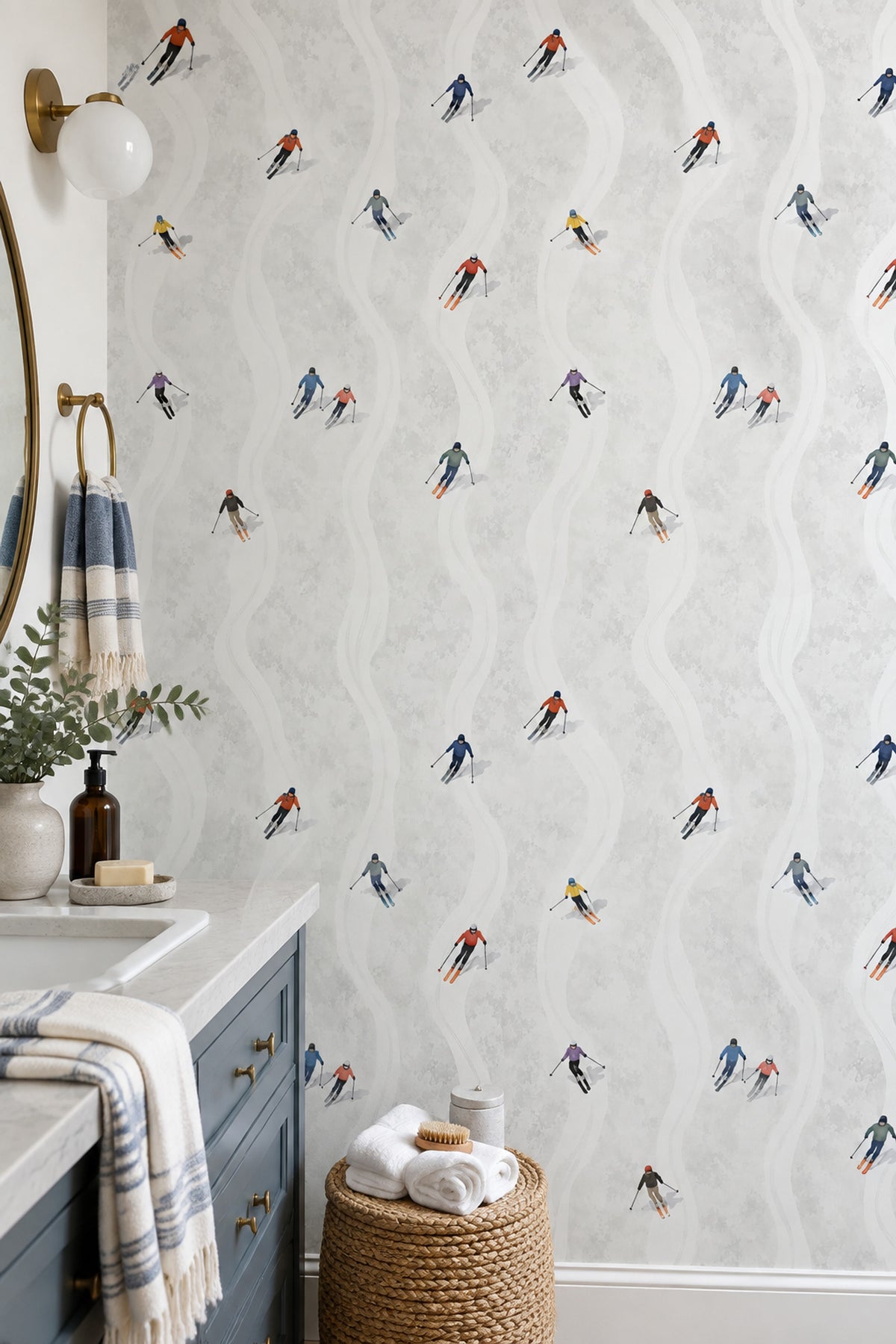 Skiers Wallpaper Bright Illustrated Snow Tracks