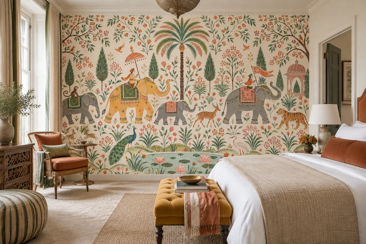 Indian Garden Elephants Wallpaper Mughal Inspired Wall Mural