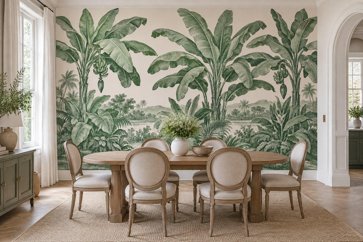 Vintage Tropical Jungle Wallpaper Toile Landscape Wall Mural