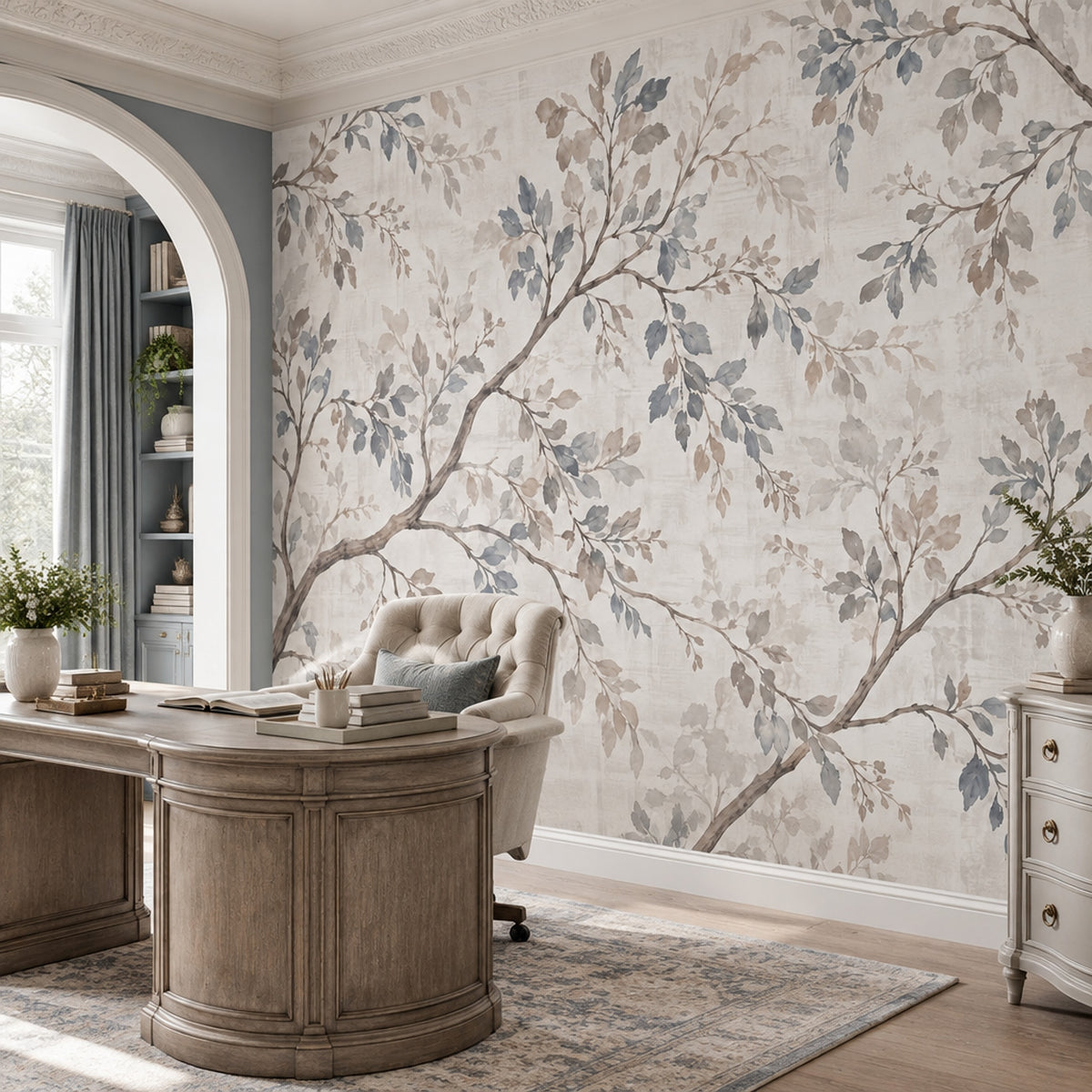 Watercolor Branches Wallpaper Ivory Background Wall Mural
