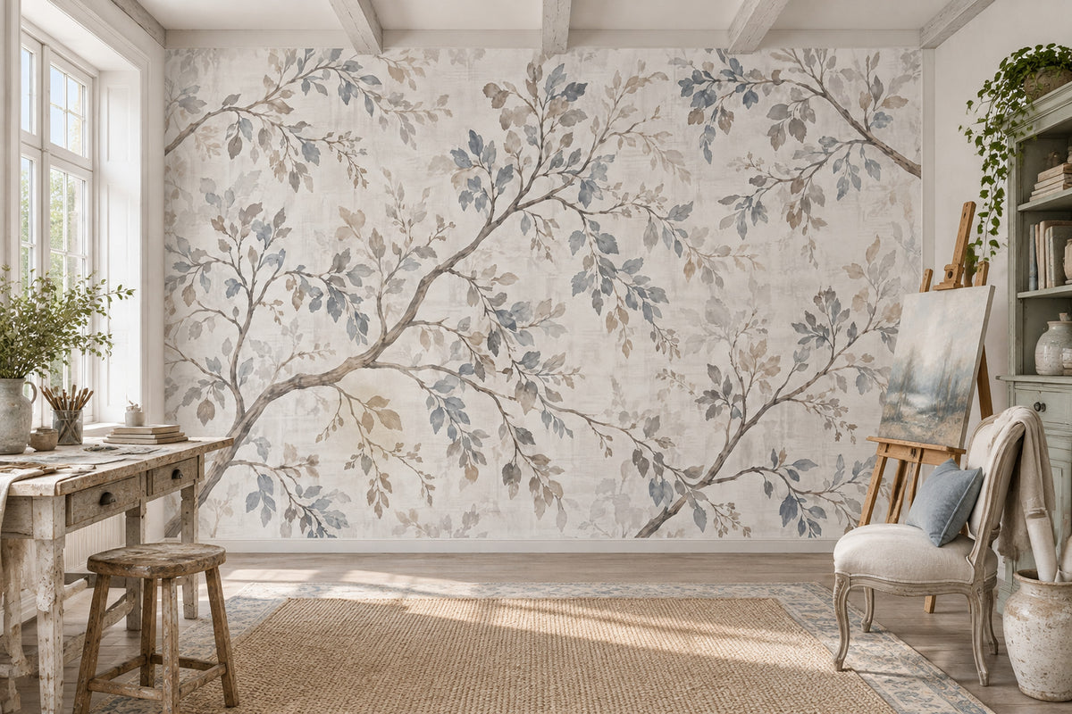 Watercolor Branches Wallpaper Ivory Background Wall Mural