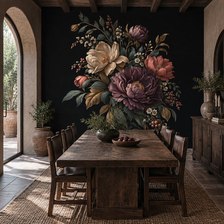 Vintage Peony Bouquet Wallpaper Dark Floral Wall Mural