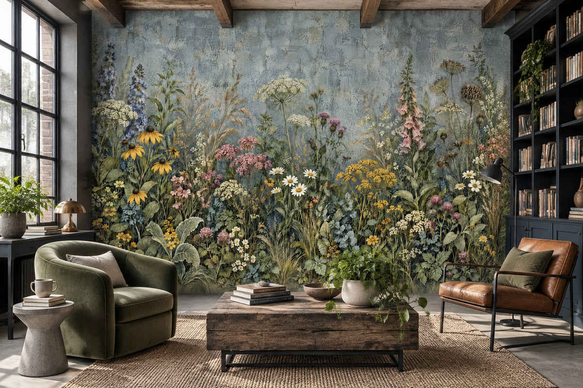 Meadow Flowers Wallpaper Vintage Botanical Wall Mural