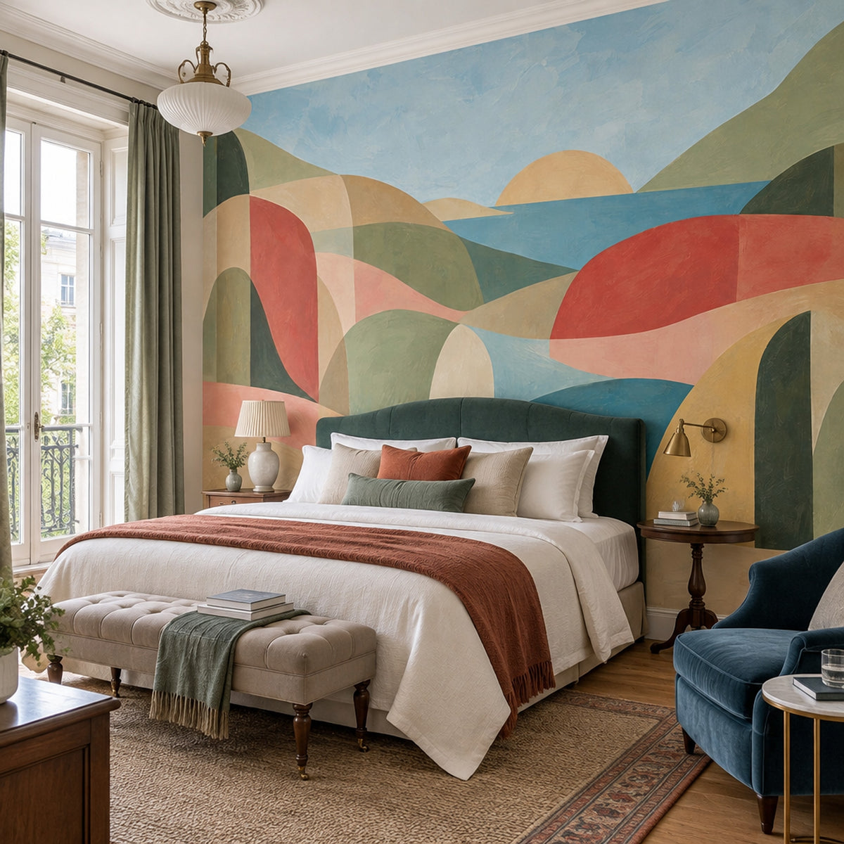 Abstract Coastal Landscape Wallpaper Geometric Hills Wall Mural