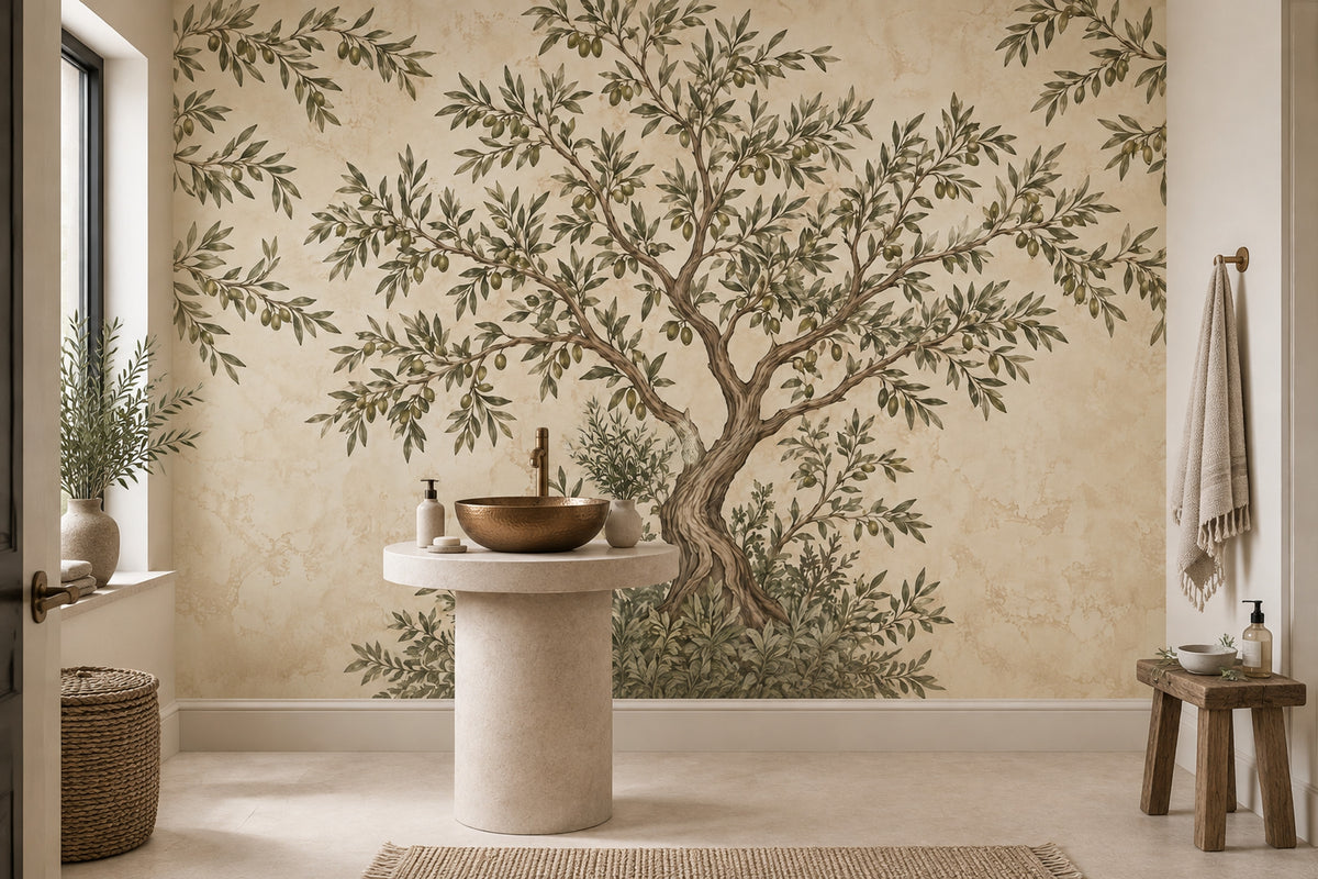 Olive Tree Wallpaper Vintage Fresco Wall Mural