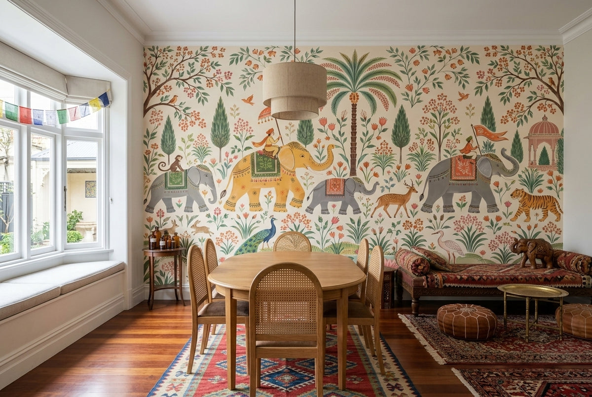 Indian Garden Elephants Wallpaper Mughal Inspired Wall Mural