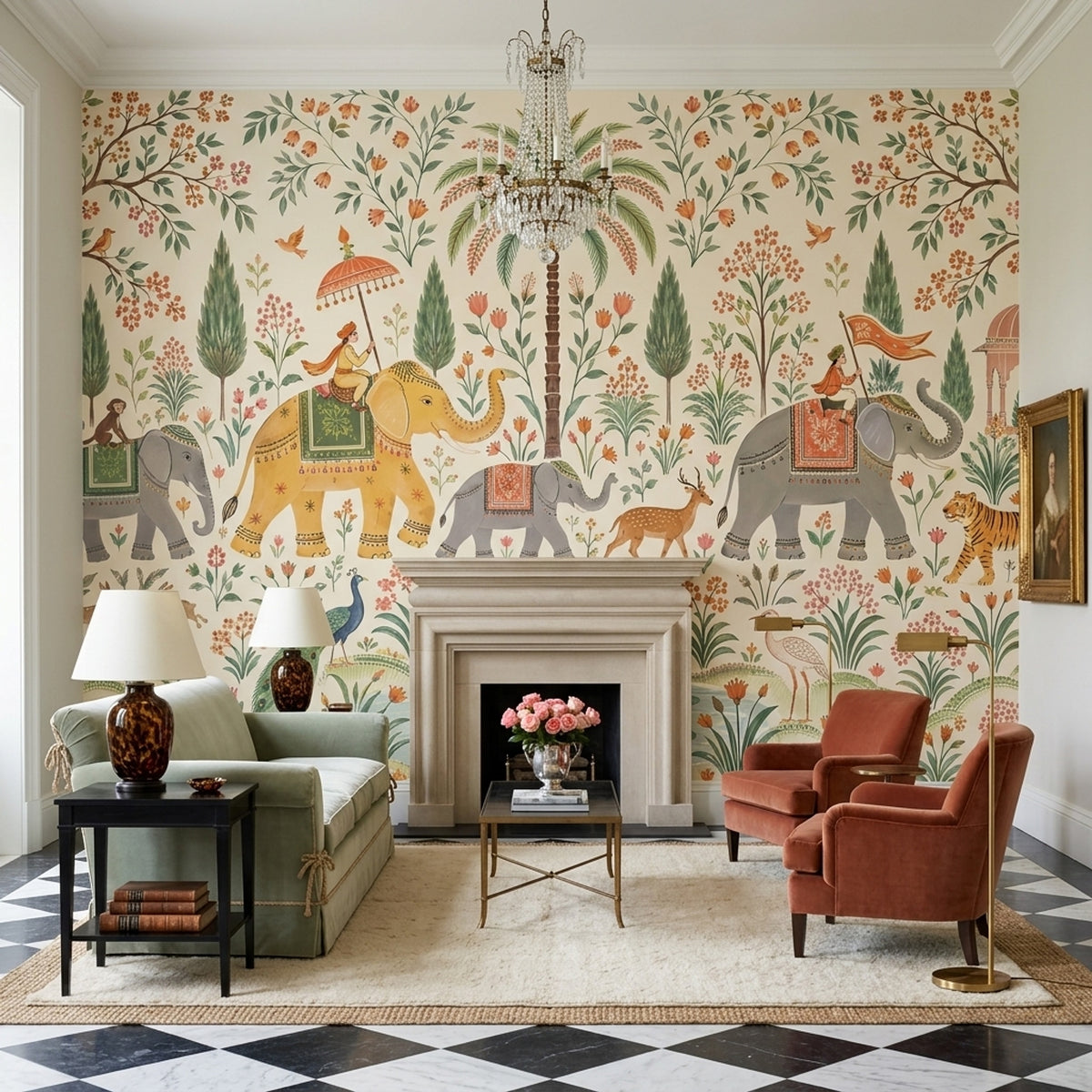 Indian Garden Elephants Wallpaper Mughal Inspired Wall Mural