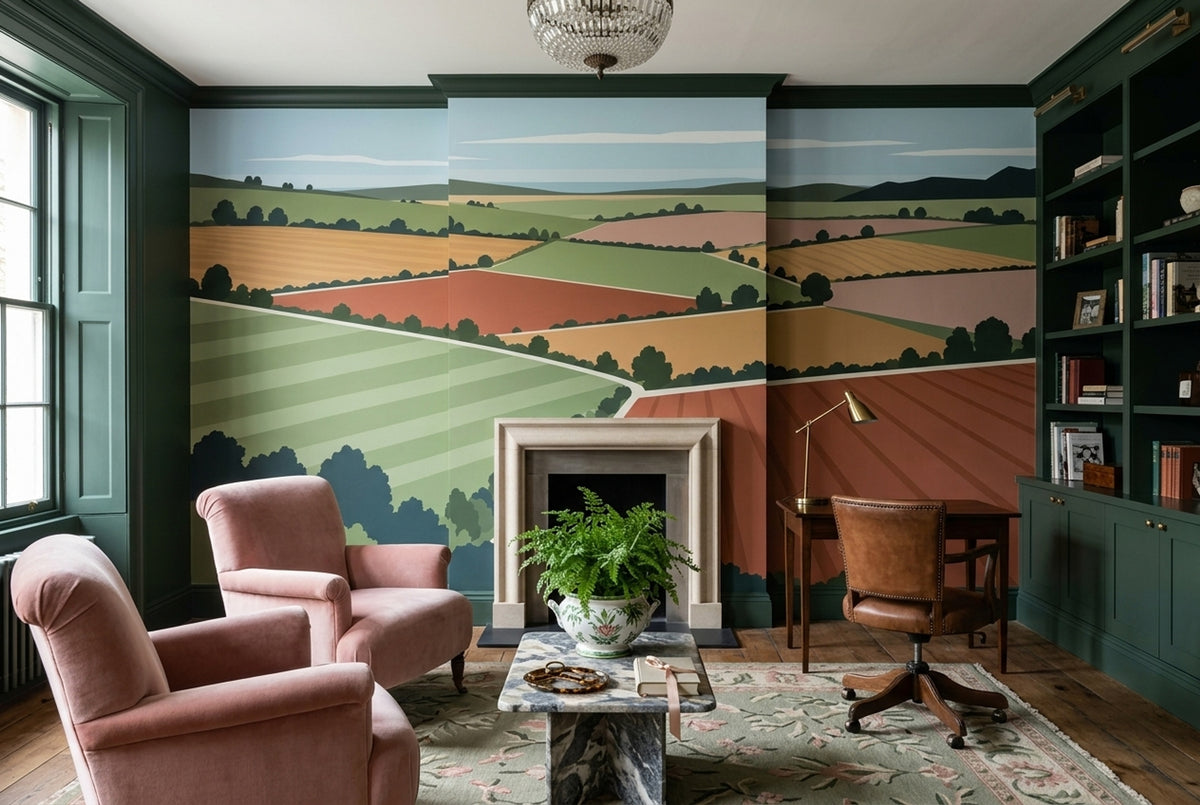 Patchwork Farmland Wallpaper Rolling Hills Wall Mural