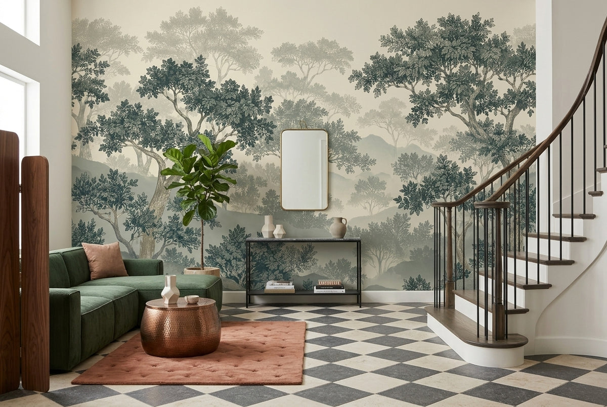 Misty Forest Wallpaper Chinoiserie Landscape Wall Mural