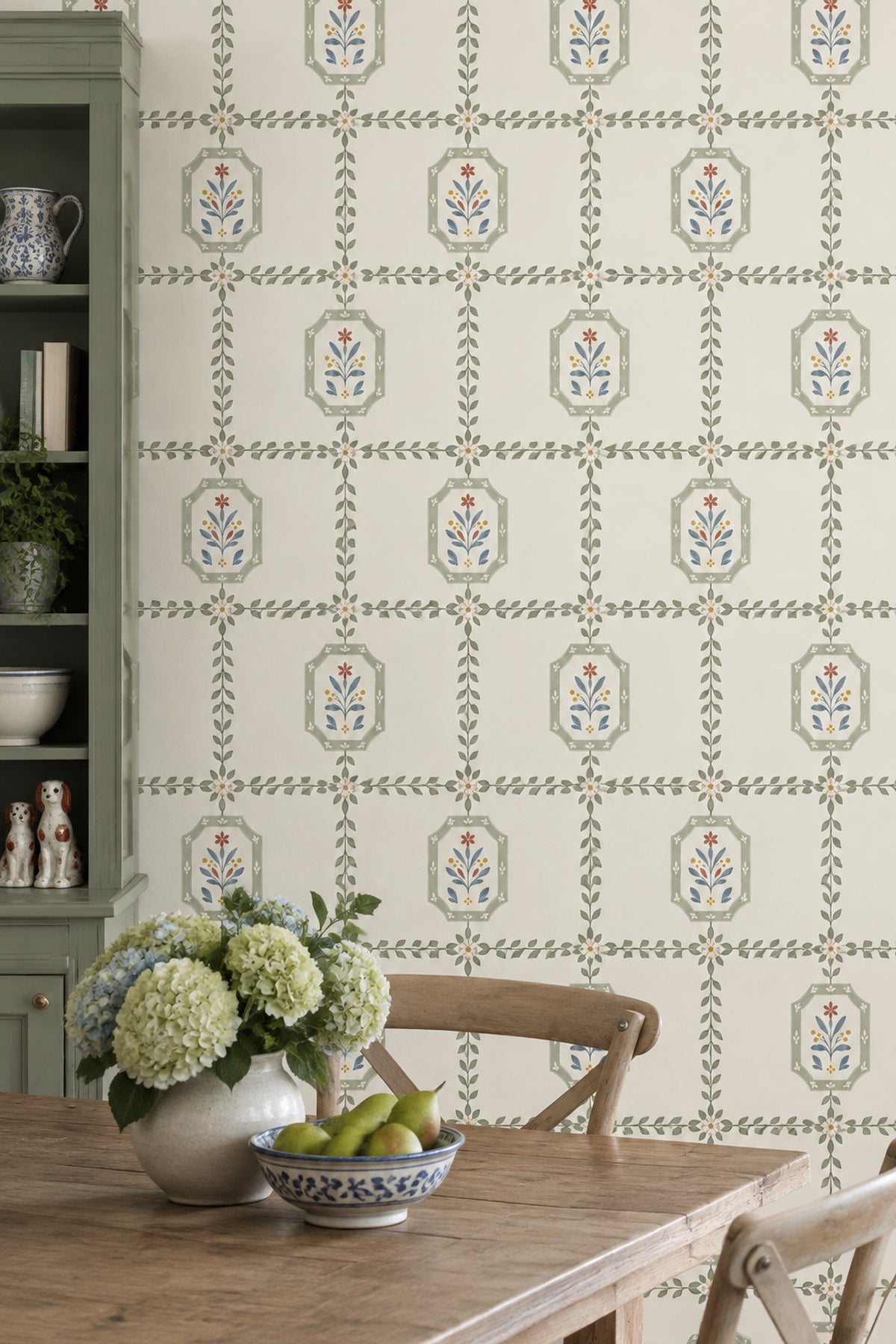Floral Trellis Wallpaper Cream Background Folk