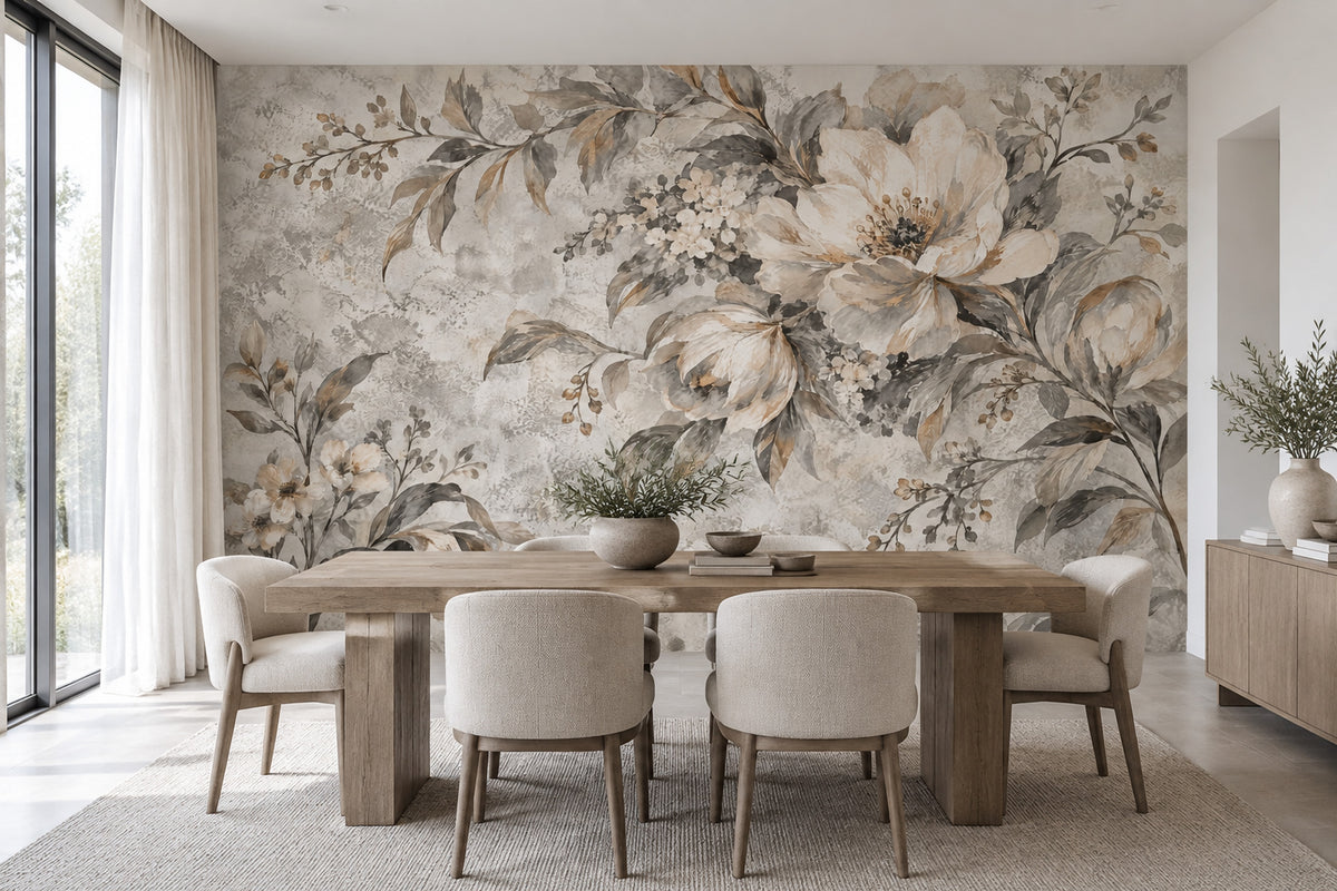 White Blossom Bouquet Wallpaper French Country Wall Mural