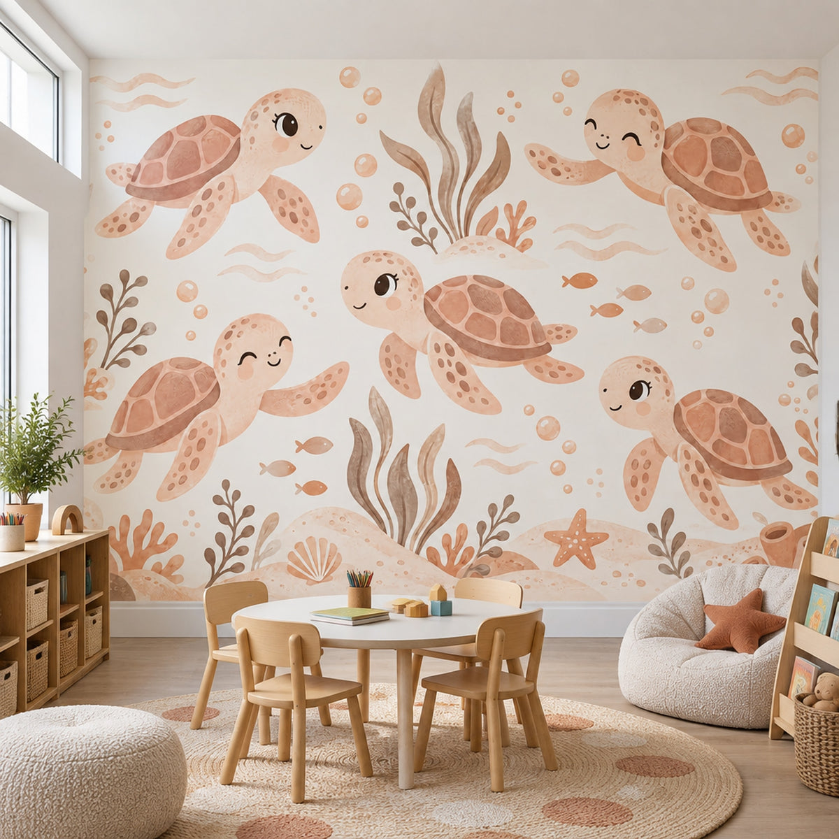 Sea Turtles Wallpaper Pastel Underwater Nursery Wall Mural