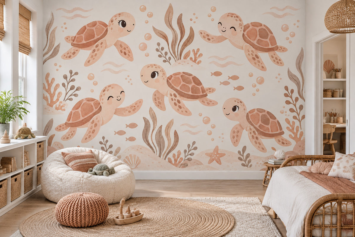 Sea Turtles Wallpaper Pastel Underwater Nursery Wall Mural
