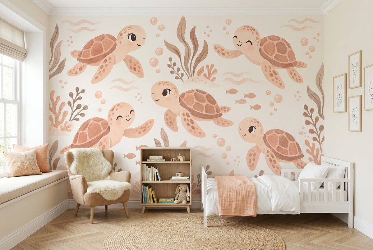 Sea Turtles Wallpaper Pastel Underwater Nursery Wall Mural