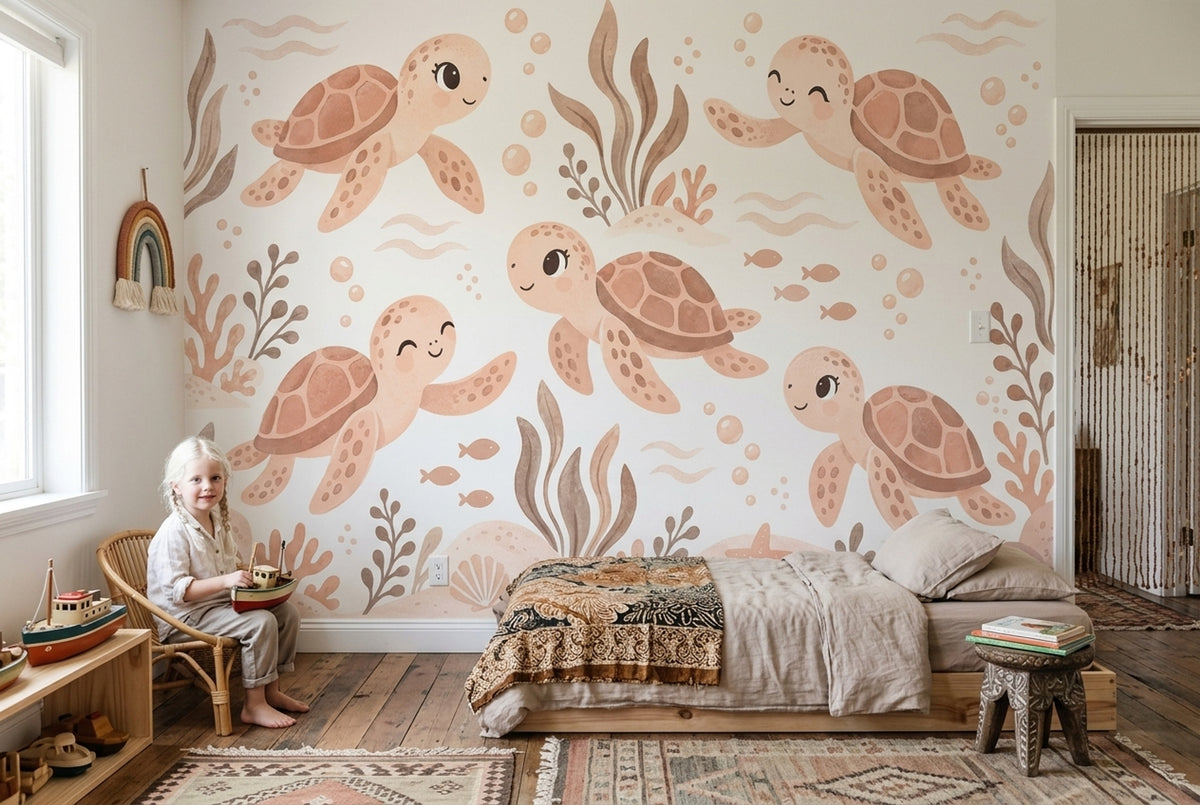 Sea Turtles Wallpaper Pastel Underwater Nursery Wall Mural