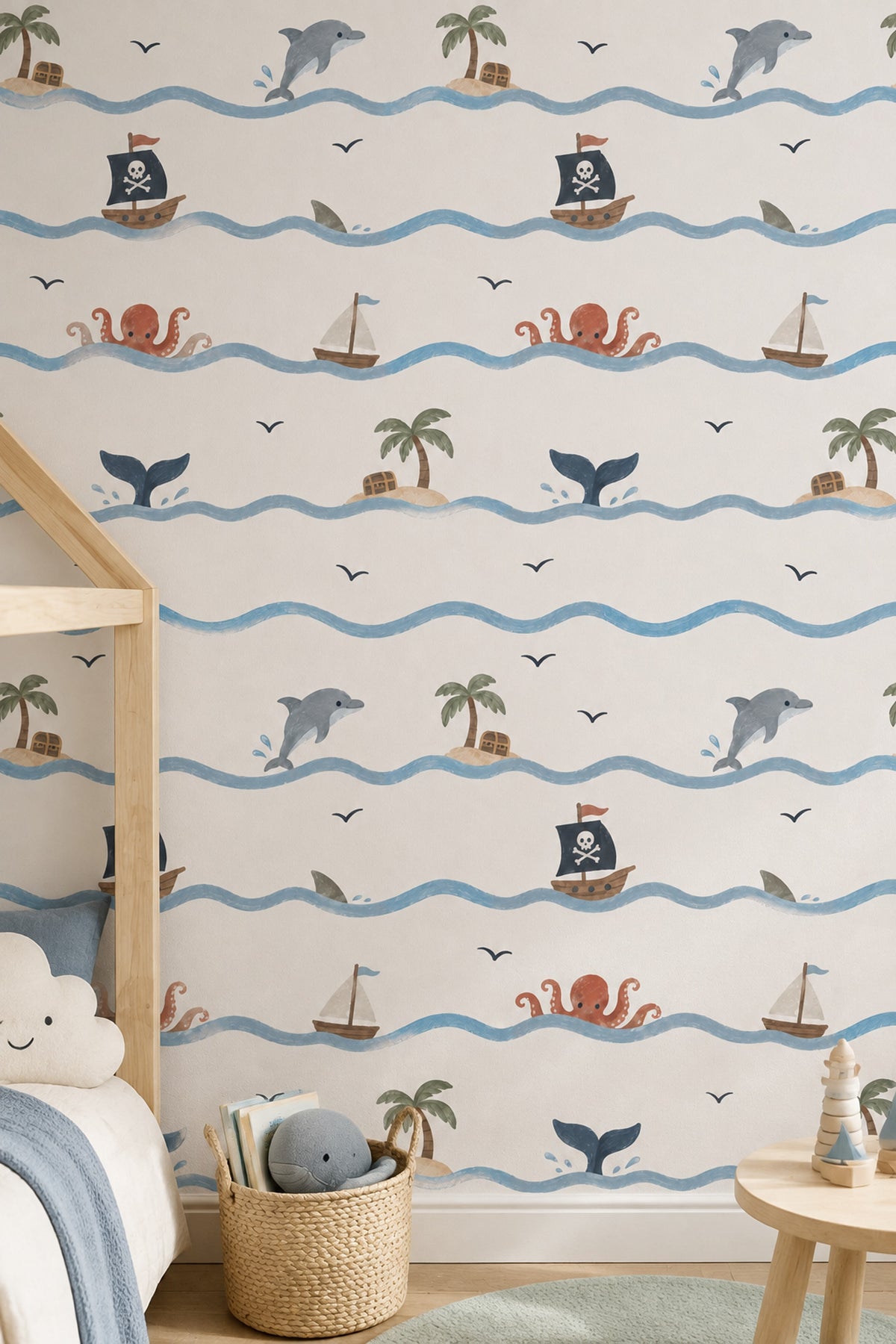 Pirate Ship Wallpaper Pastel Ocean Waves