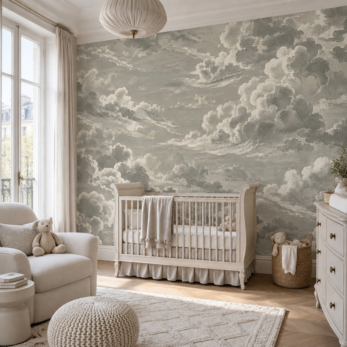 Vintage Cloudscape Wallpaper Gray Sky Wall Mural