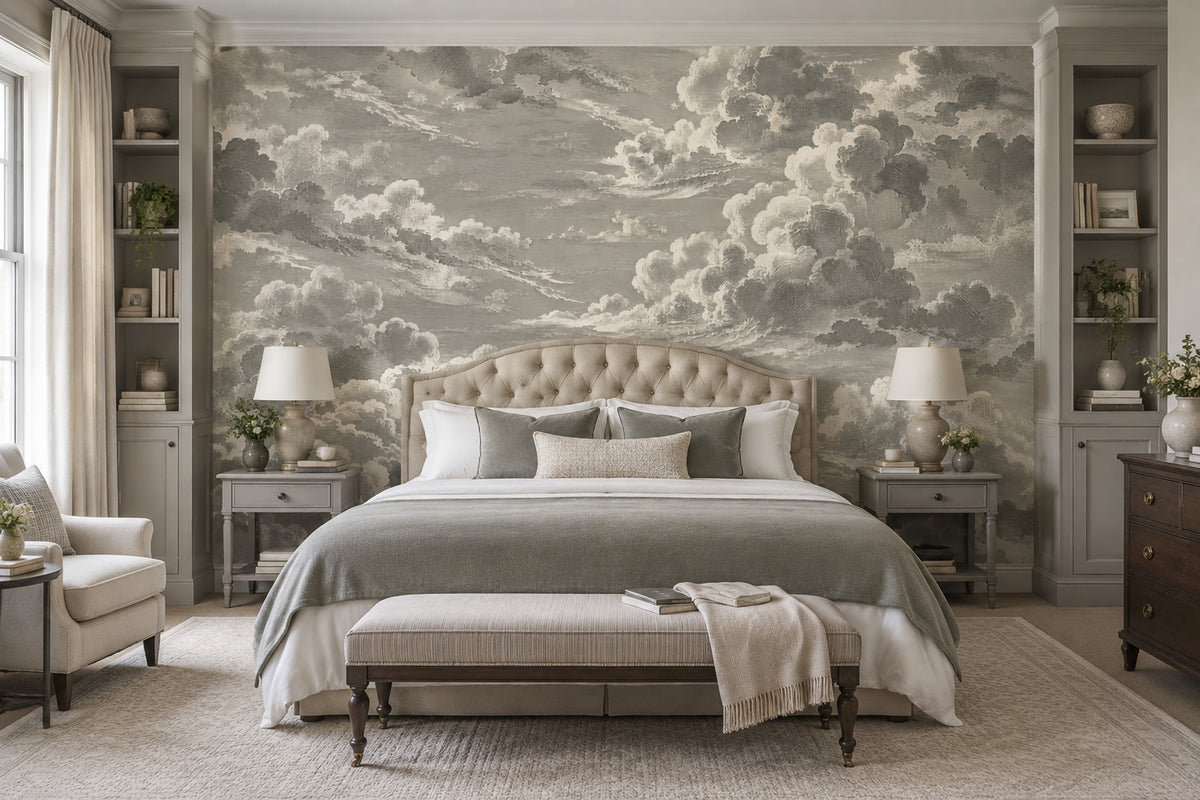 Vintage Cloudscape Wallpaper Gray Sky Wall Mural