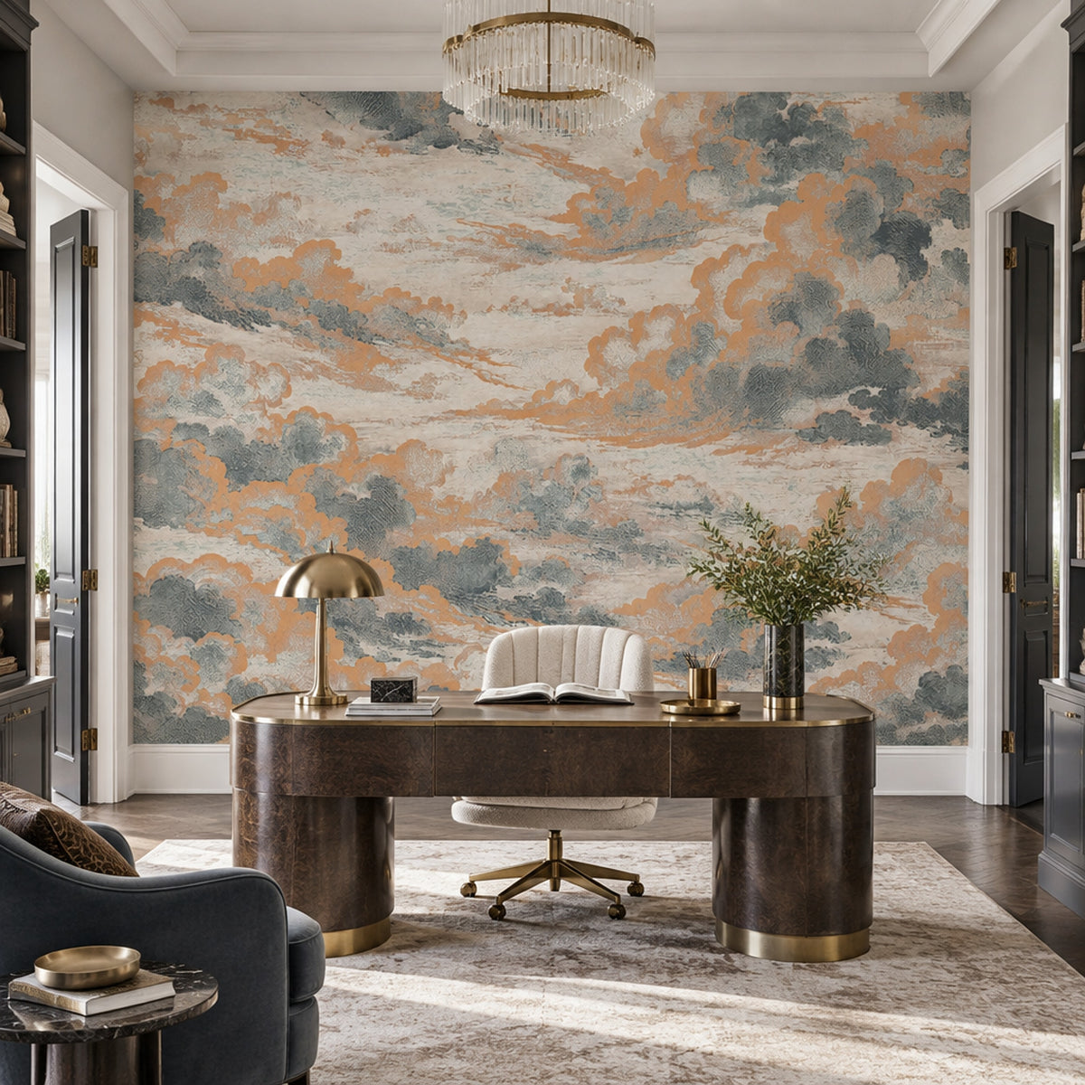 Copper Cloudscape Wallpaper Vintage Sky Wall Mural