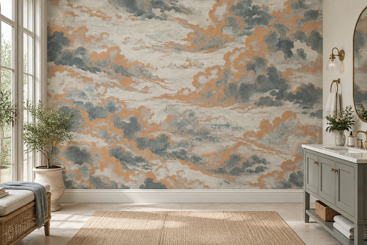 Copper Cloudscape Wallpaper Vintage Sky Wall Mural