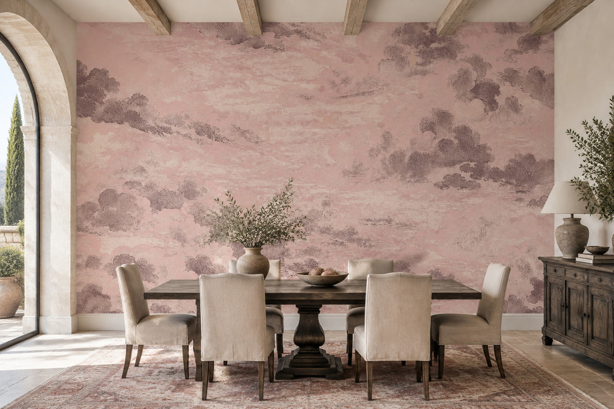 Pink Cloudscape Wallpaper Distressed Sky Wall Mural
