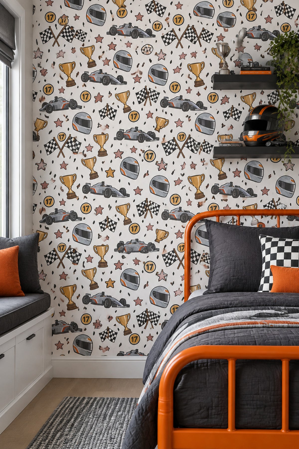 Race Car Wallpaper White Background Kids Pattern