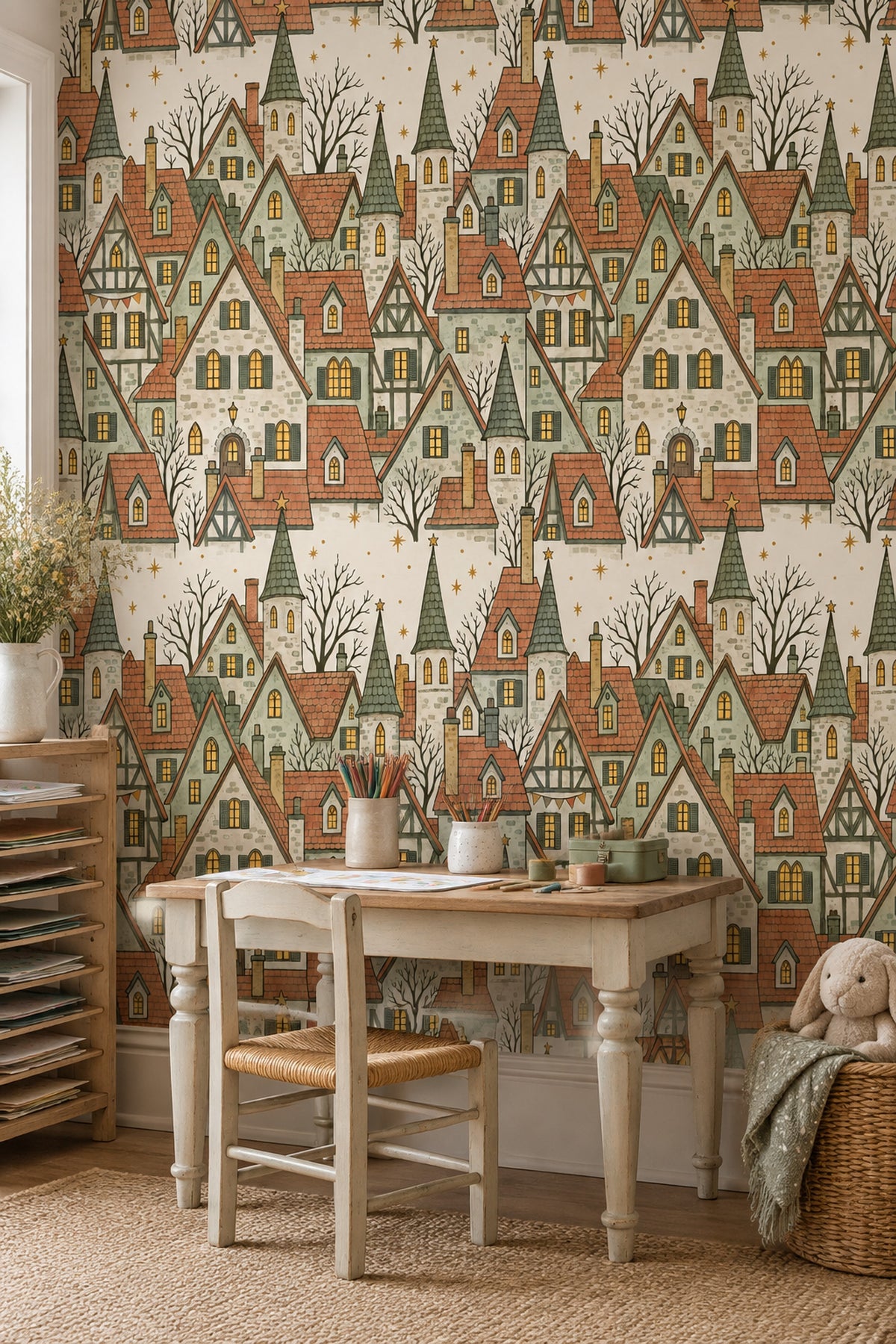 Old Town Houses Wallpaper Vintage Storybook Village
