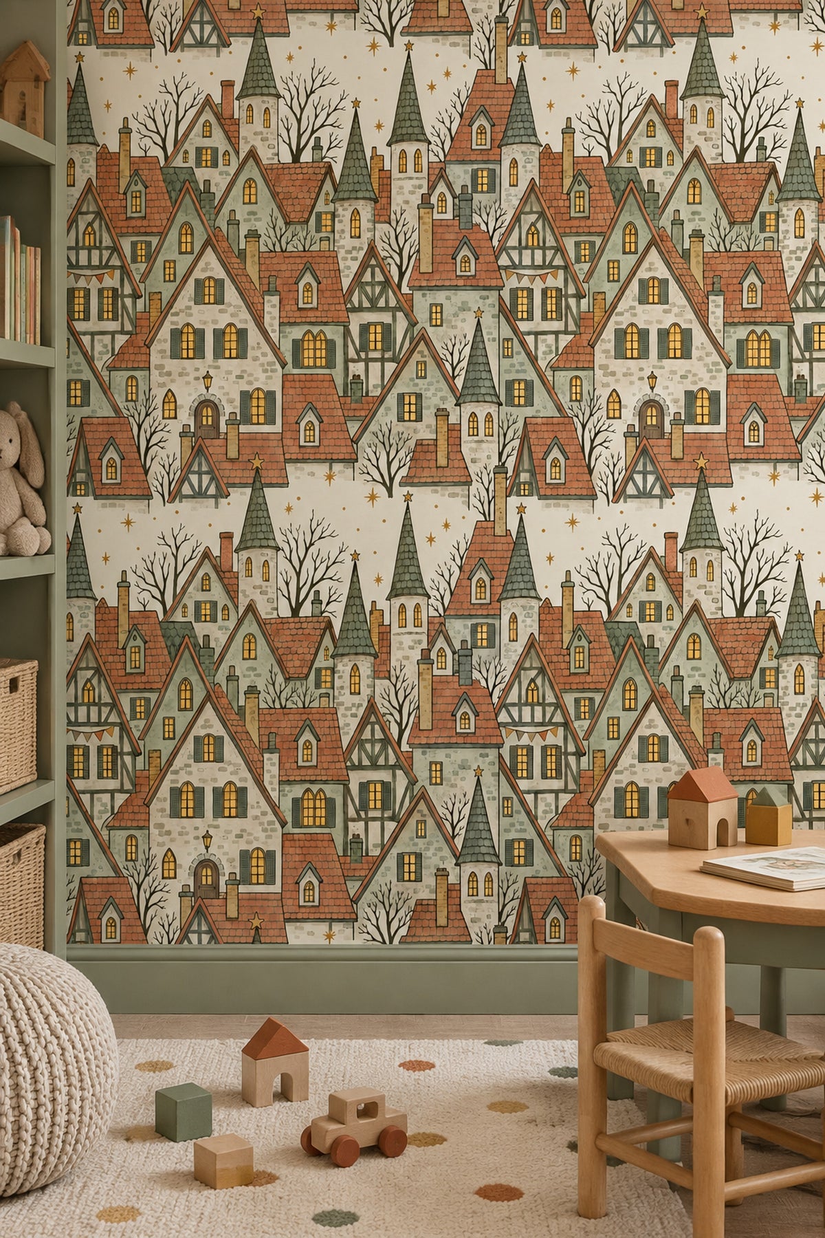 Old Town Houses Wallpaper Vintage Storybook Village