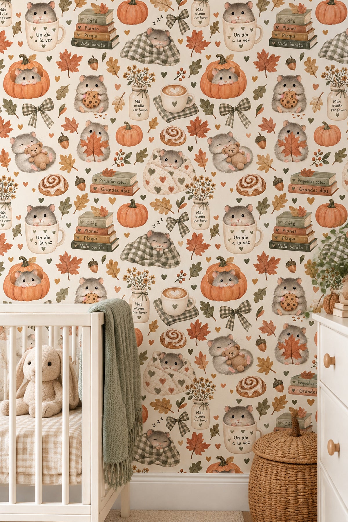 Hamsters Wallpaper Cozy Autumn Watercolor On Ivory Background