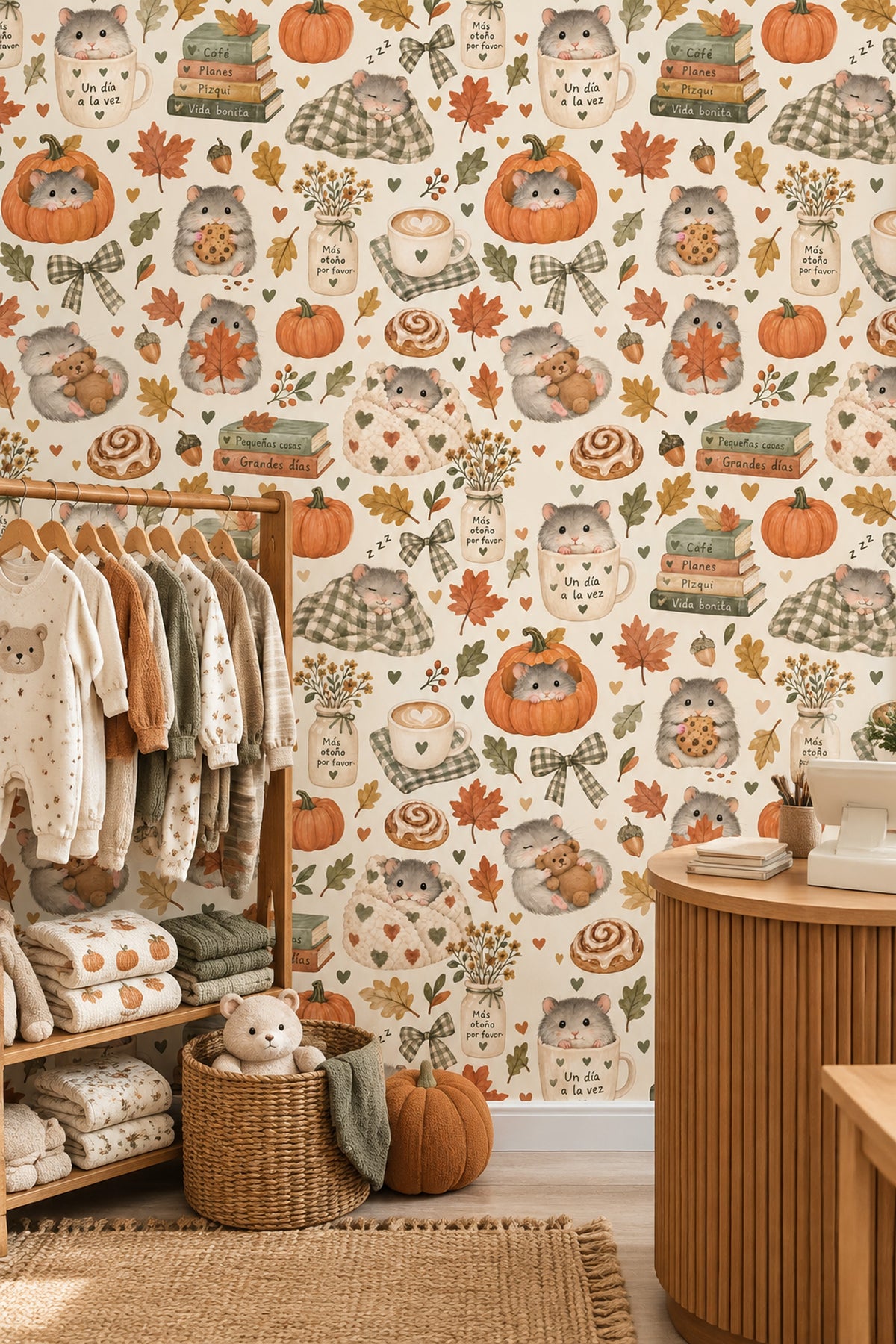 Hamsters Wallpaper Cozy Autumn Watercolor On Ivory Background