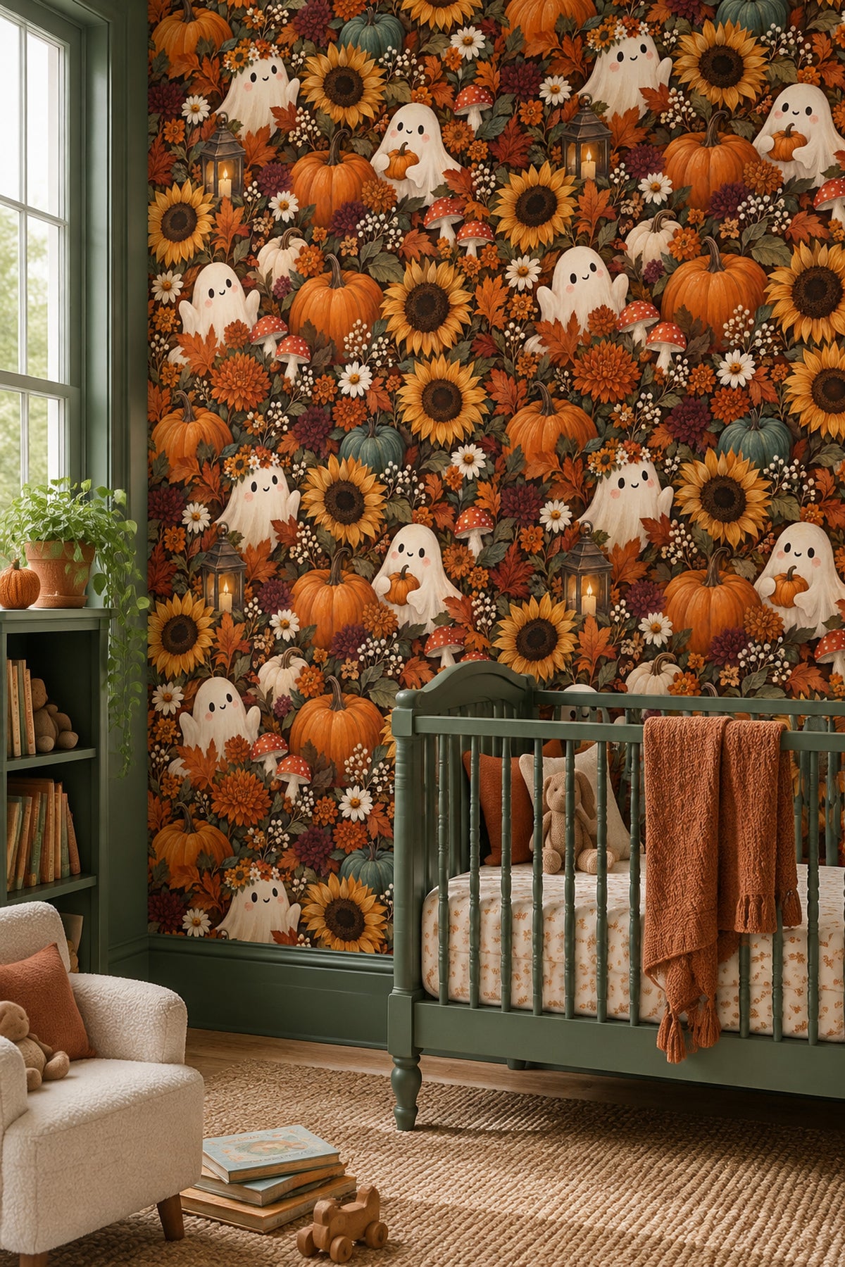 Halloween Ghosts Wallpaper Vintage Harvest Floral