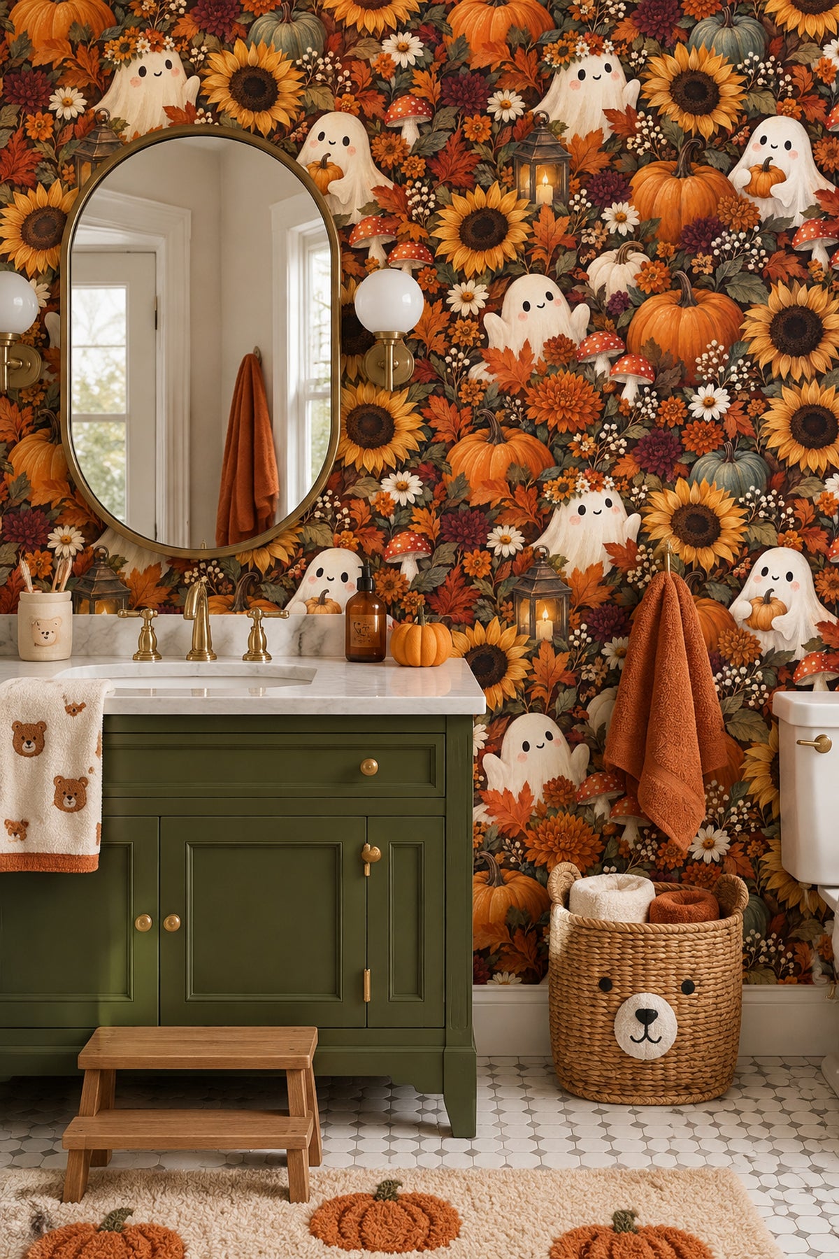 Halloween Ghosts Wallpaper Vintage Harvest Floral