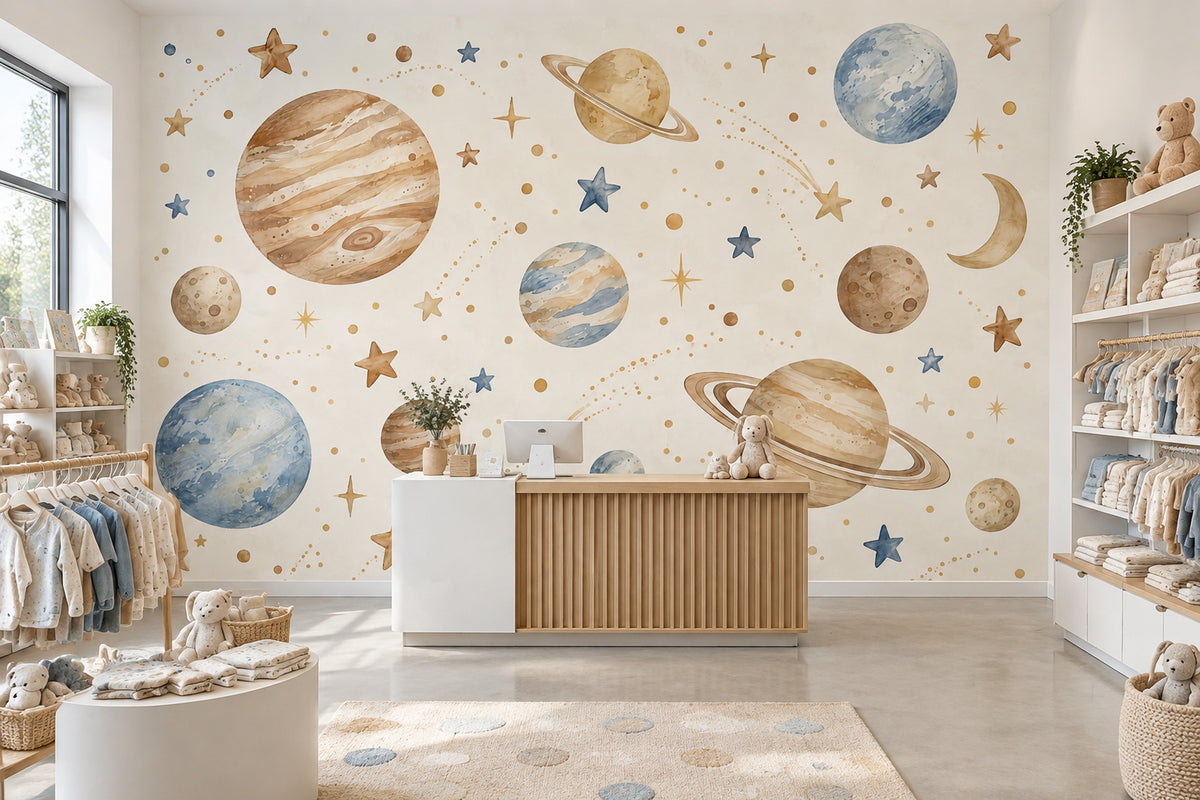 Watercolor Planets Wallpaper Whimsical Space Wall Mural