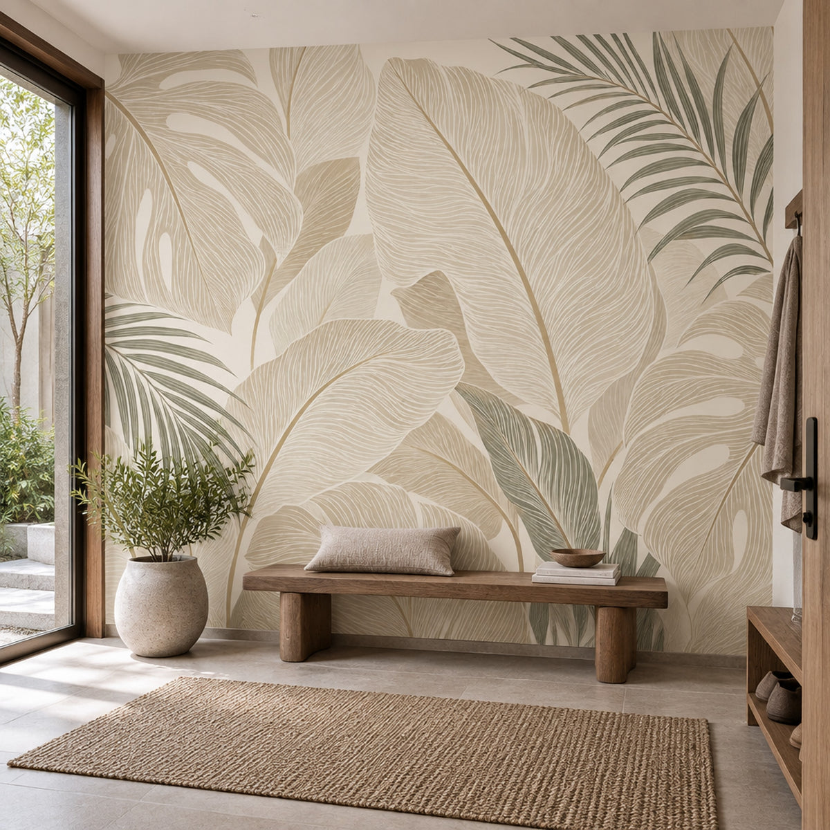 Tropical Leaves Wallpaper Neutral Botanical Wall Mural