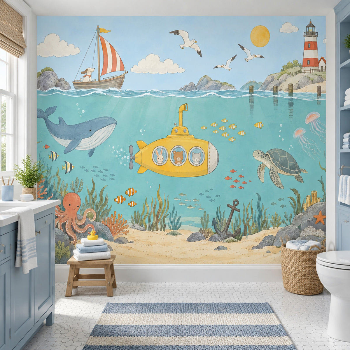 Watercolor Underwater Adventure Wallpaper Nautical Kids Wall Mural